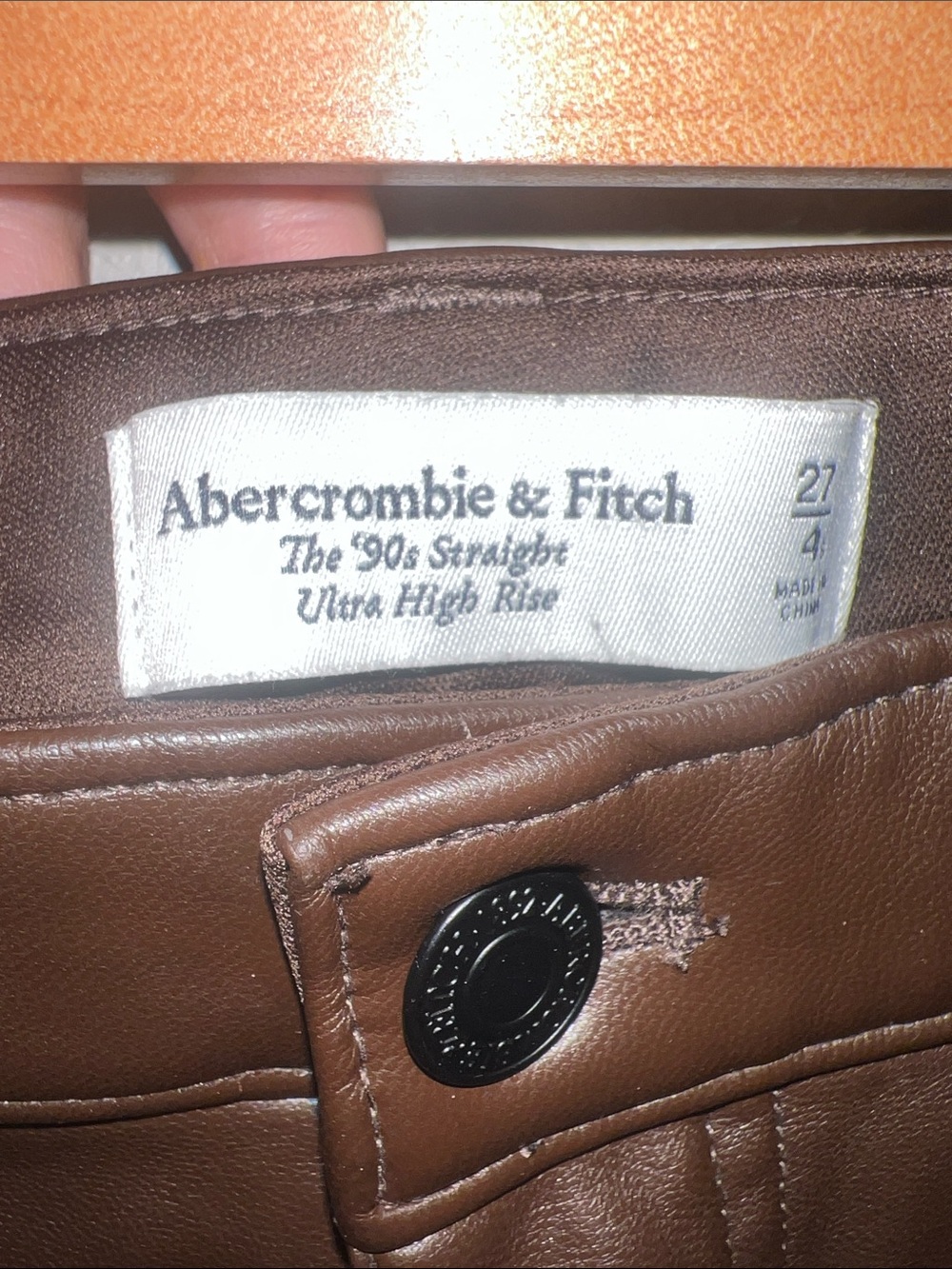 Abercrombie & Fitch Brown Faux Leather High-Rise Straight Pants - Picture 4 of 5